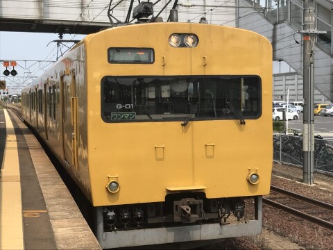 【国鉄115系電車】JR西日本 岡山支社所属 食パン電車：中国地域色・通称末期色（2019年6月撮影）【島根県出雲市・JR西出雲駅】